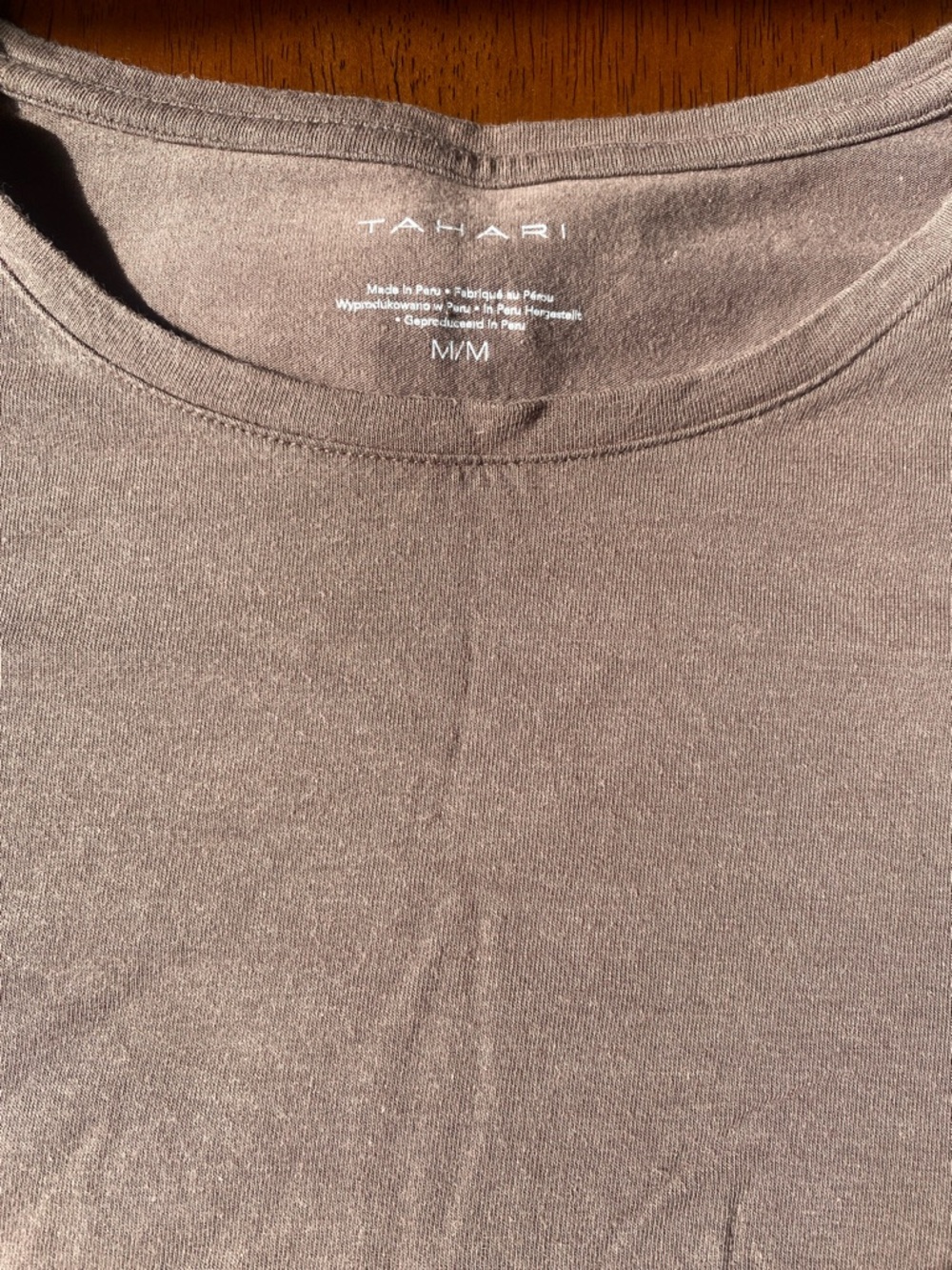 Tahari Long Sleeve Crew Tee in Taupe Brown